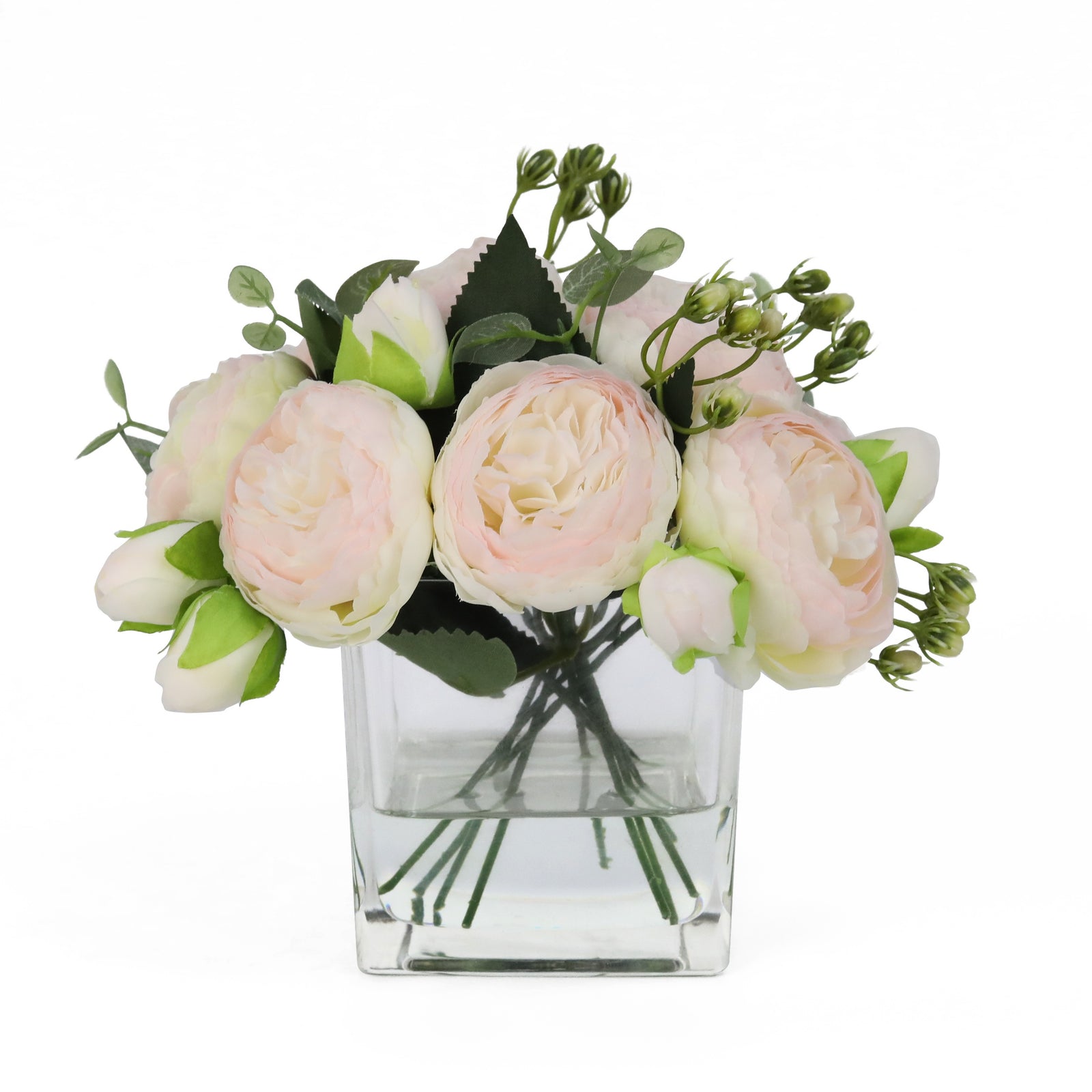 Light Pink Artificial Rose Arrangement in Square Vase - Small IHR-RS050-LP-S