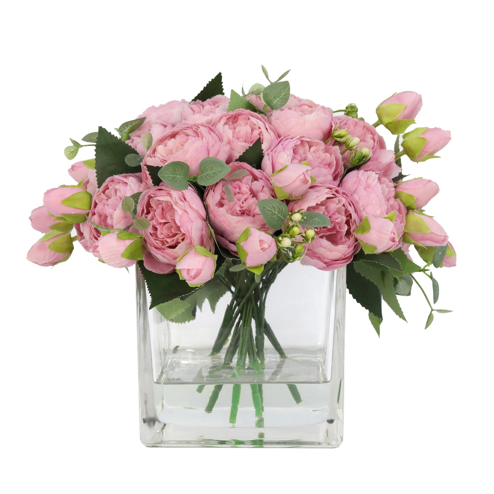 Pink Artificial Rose Arrangement in Square Vase - Large IHR-RS050-PK-L
