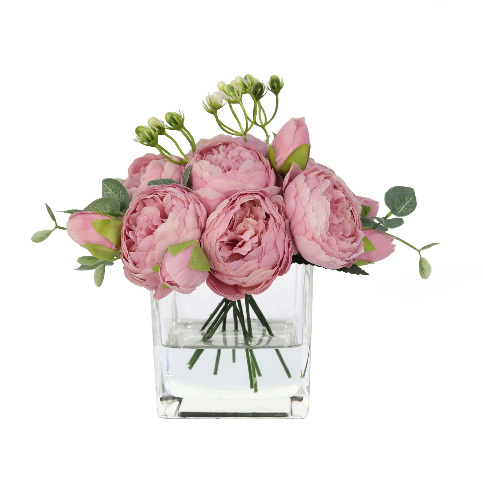 Pink Artificial Rose Arrangement in Square Vase - Small IHR-RS050-PK-S
