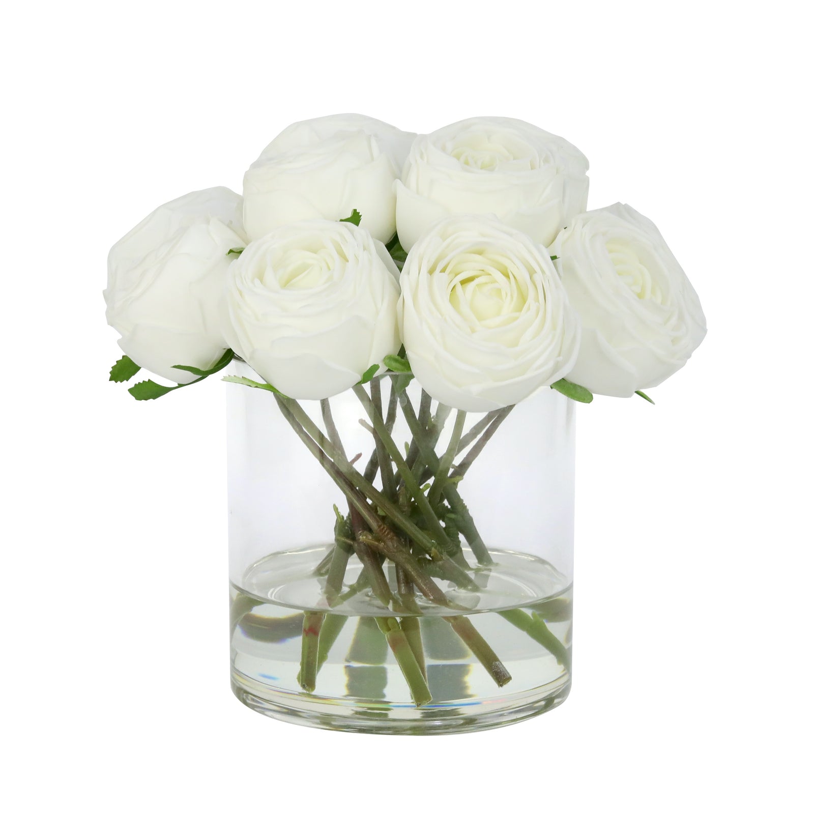 White Artificial Rose Arrangement in Cylindrical Vase - Large IHR-RS060-W-L