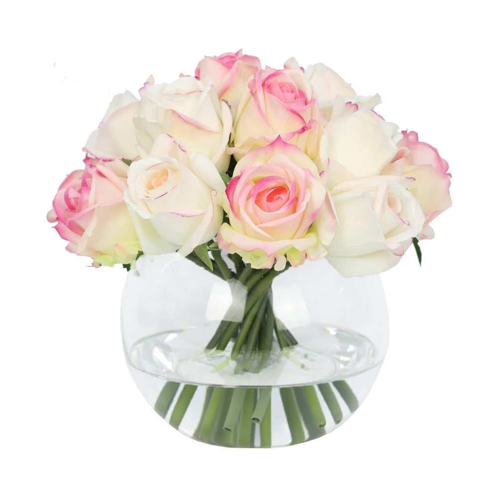 Light Pink Artificial Mixed Rose Arrangement in Glass Globe Vase - Large IHR-RS082-LP-L