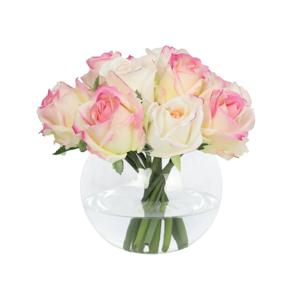Light Pink Artificial Mixed Rose Arrangement in Glass Globe Vase - Medium IHR-RS082-LP-M