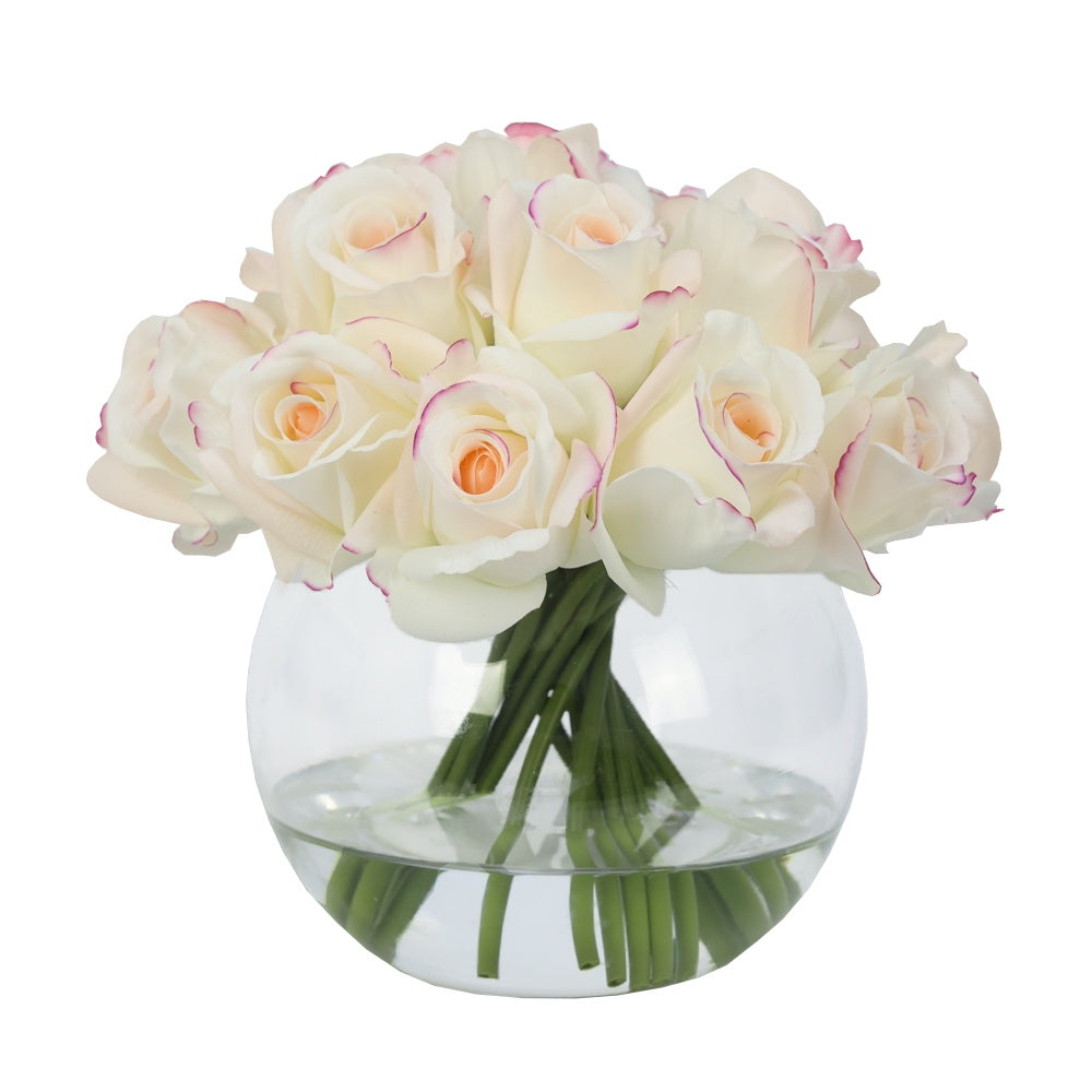 Milk Pink Artificial Rose Arrangement in Glass Globe Vase -   Large IHR-RS083-MP-L