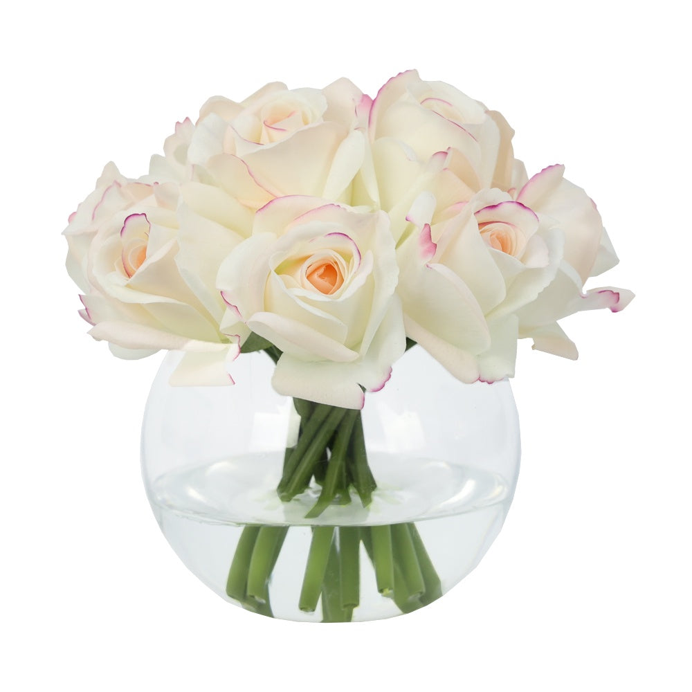 Milk Pink Artificial Rose Arrangement in Glass Globe Vase - Medium IHR-RS083-MP-M