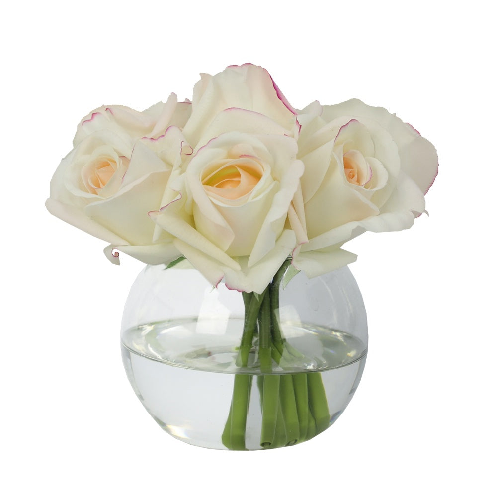 Milk Pink Artificial Rose Arrangement in Glass Globe Vase - Small IHR-RS083-MP-S