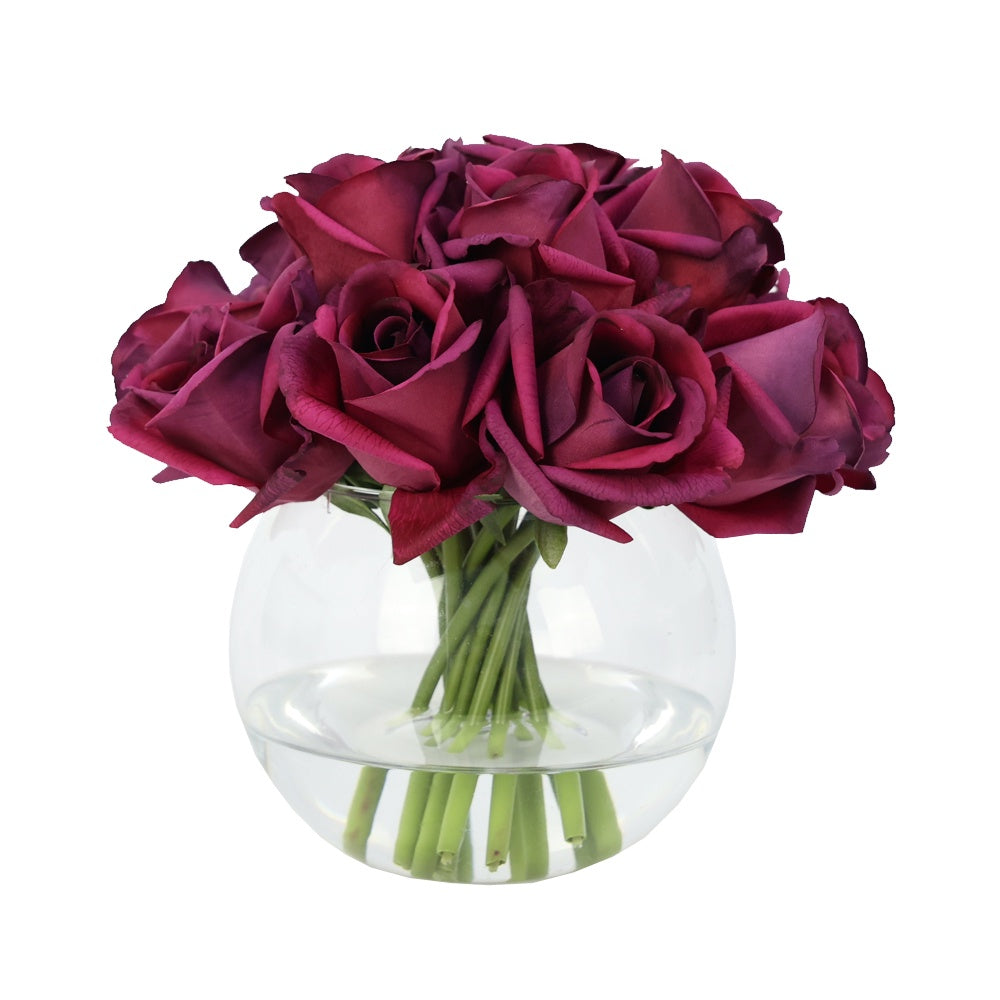 Purple Artificial Rose Arrangement in Glass Globe Vase - Medium IHR-RS083-PR-M