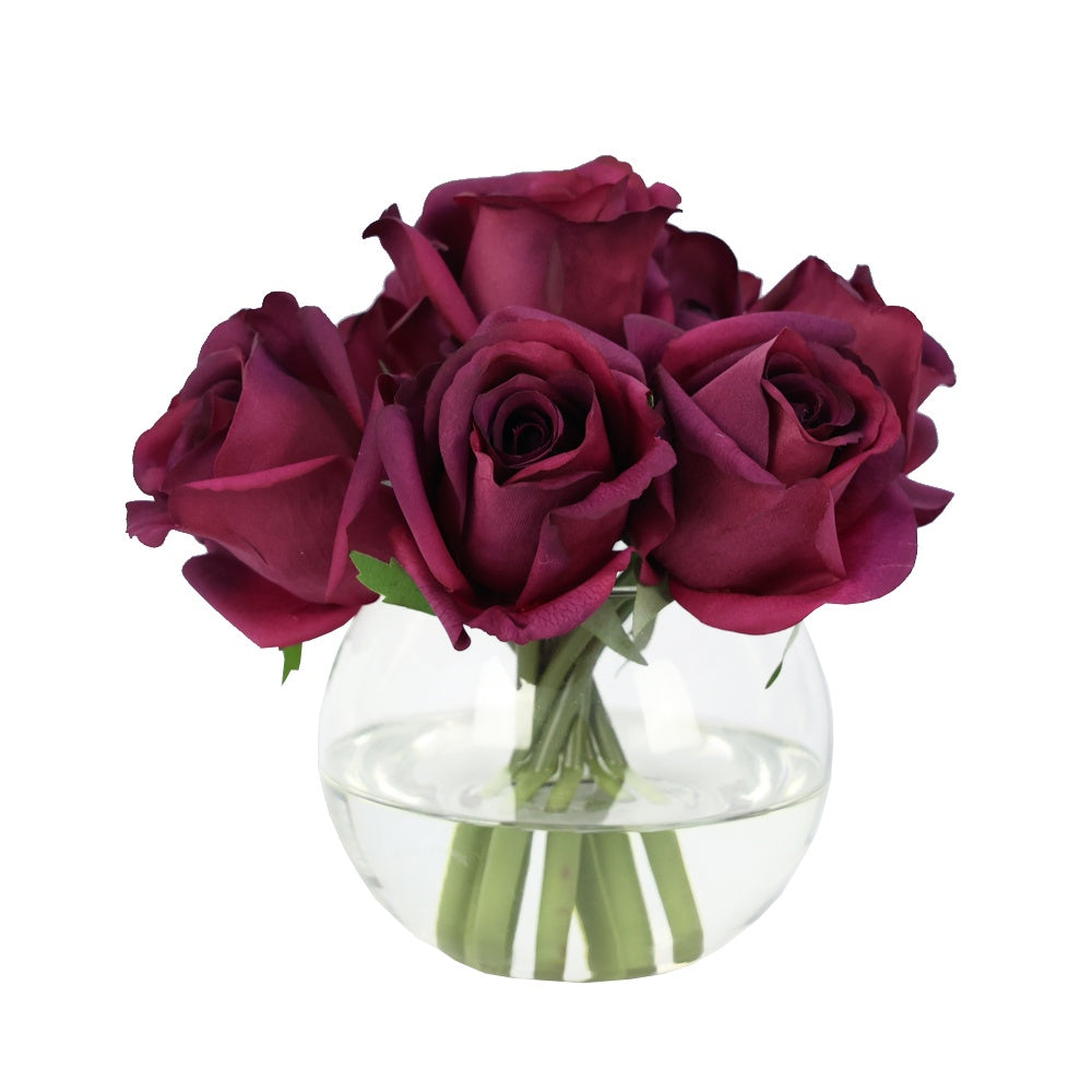 Purple Artificial Rose Arrangement in Glass Globe Vase - Small IHR-RS083-PR-S