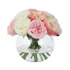 White & Pink Artificial Austin Rose Arrangement in Glass Globe Vase - Medium IHR-RS086-MX-M