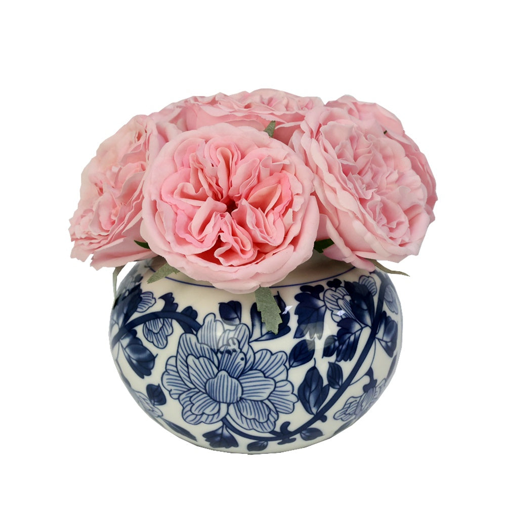 Light Pink Artificial Austin Rose Arrangement in Porcelain Vase IHR-RS087-LP