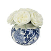 White Artificial Austin Rose Arrangement in Porcelain Vase IHR-RS087-W