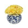 Yellow Artificial Austin Rose Arrangement in Porcelain Vase IHR-RS087-YL