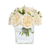 Champagne Artificial Austin Rose Arrangement in Glass Square Vase - Small IHR-RS088-CH-S