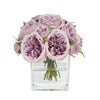 Light Purple Artificial Austin Rose Arrangement in Glass Square Vase - Small IHR-RS088-LC-S