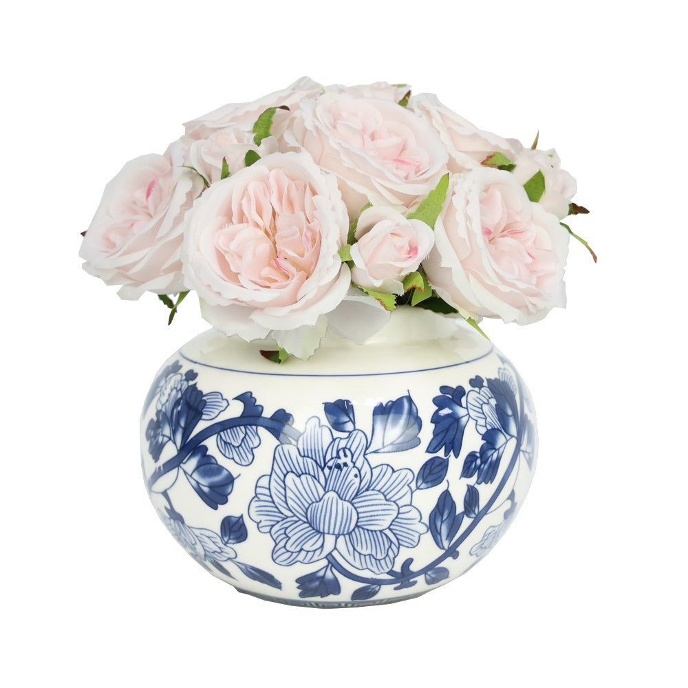 Light Pink Artificial Austin Rose Arrangement in Porcelain Vase IHR-RS089-LP