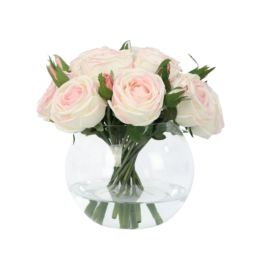 Light Pink Artificial Rose Arrangement in Glass Globe Vase - Large IHR-RS090-LP-L