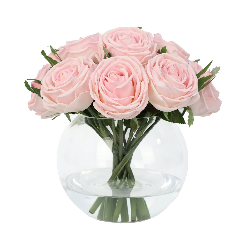Pink Artificial Rose Arrangement in Glass Globe Vase - Large IHR-RS090-PK-L