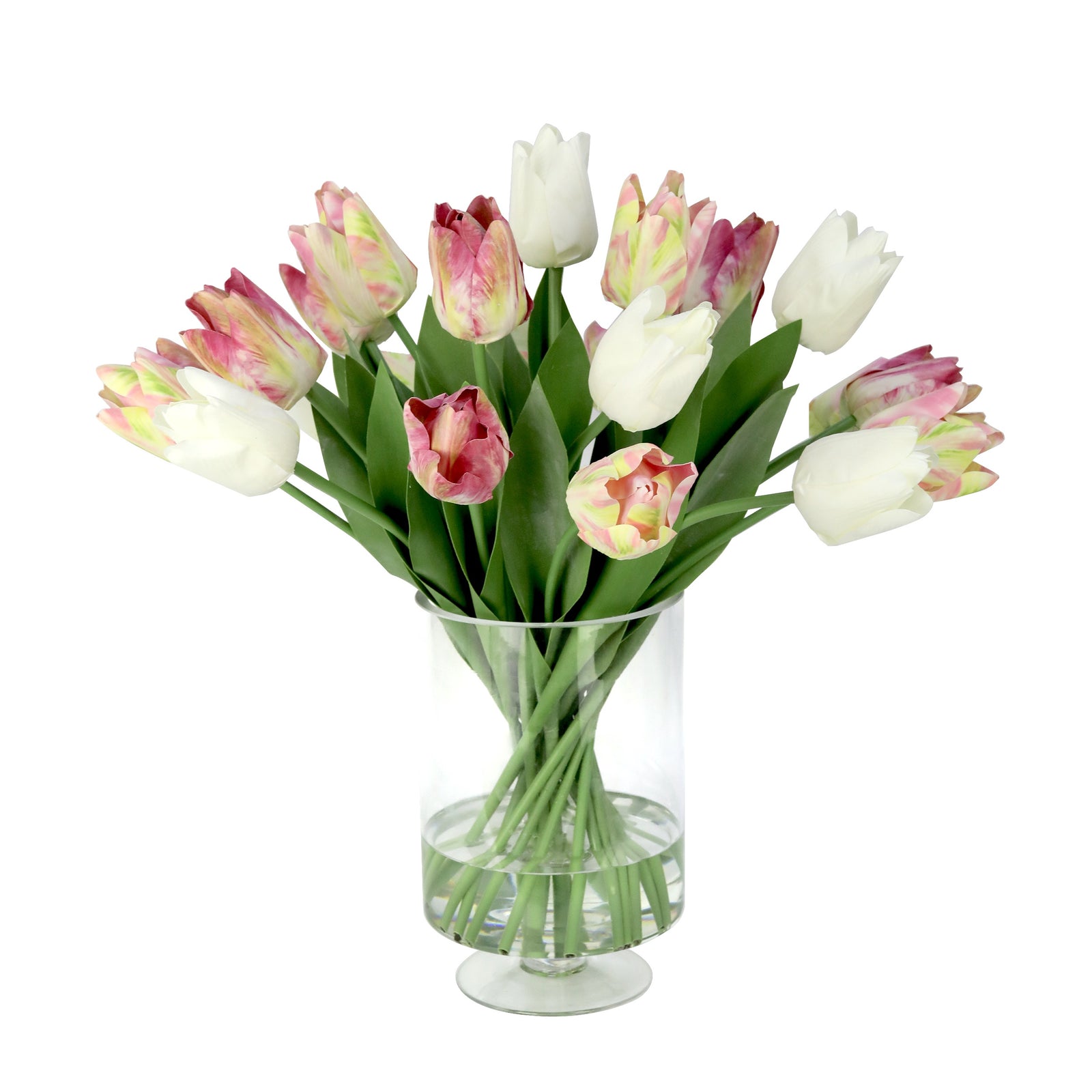 White Artificial Tulip Arrangement in Hurricane Vase IHR-TU101-MX