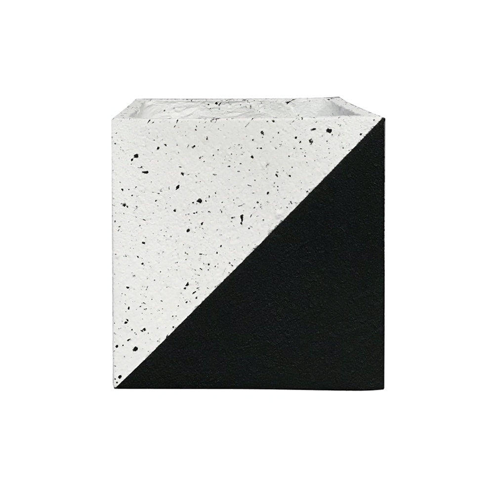 Black & White Fiber Clay Square Planter with Texture - Small JY03119-S
