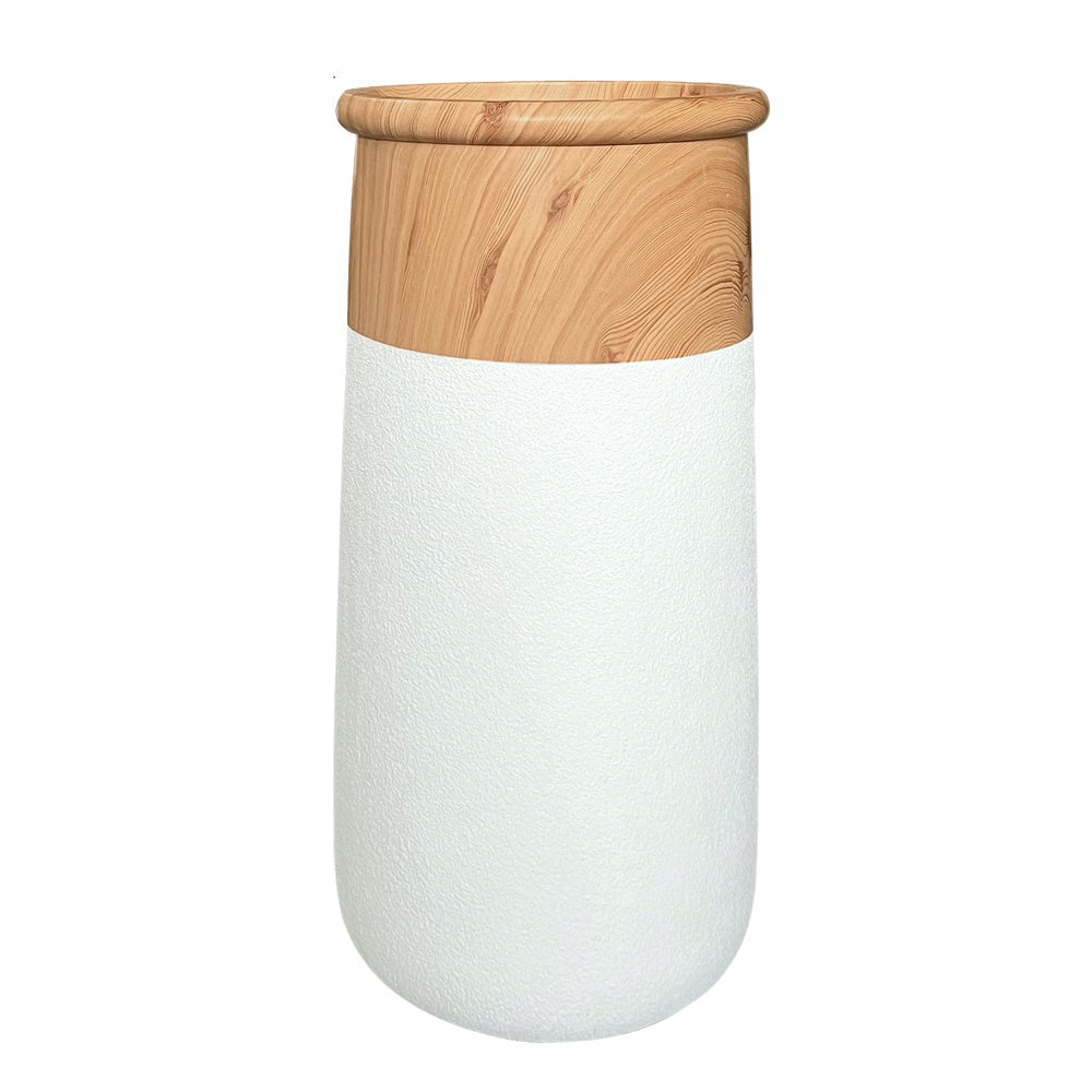 White & Wood Finish Fiberglass Planter - Large JY03141-L-W - On Sale