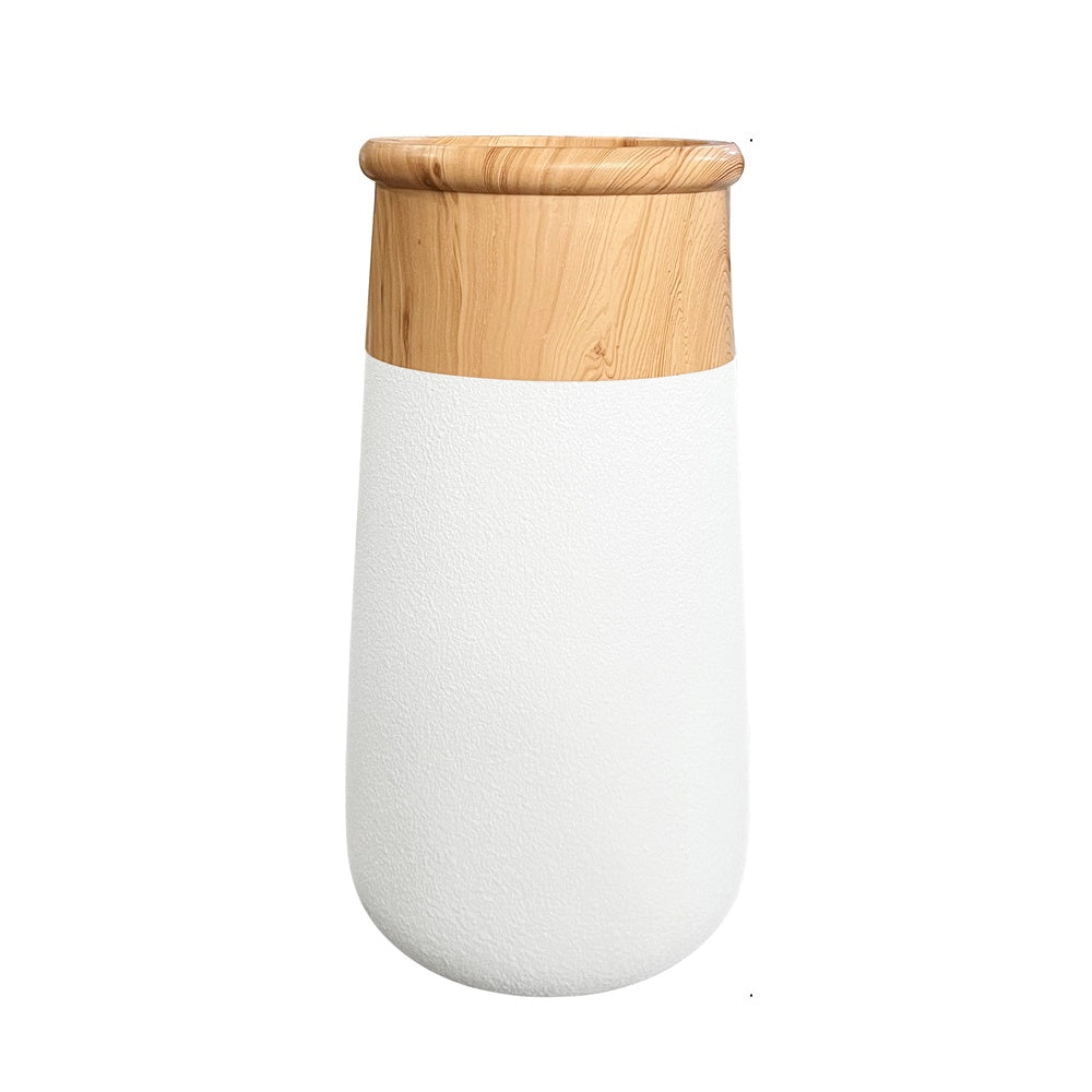 White & Wood Finish Fiberglass Planter - Medium JY03141-M-W - On Sale