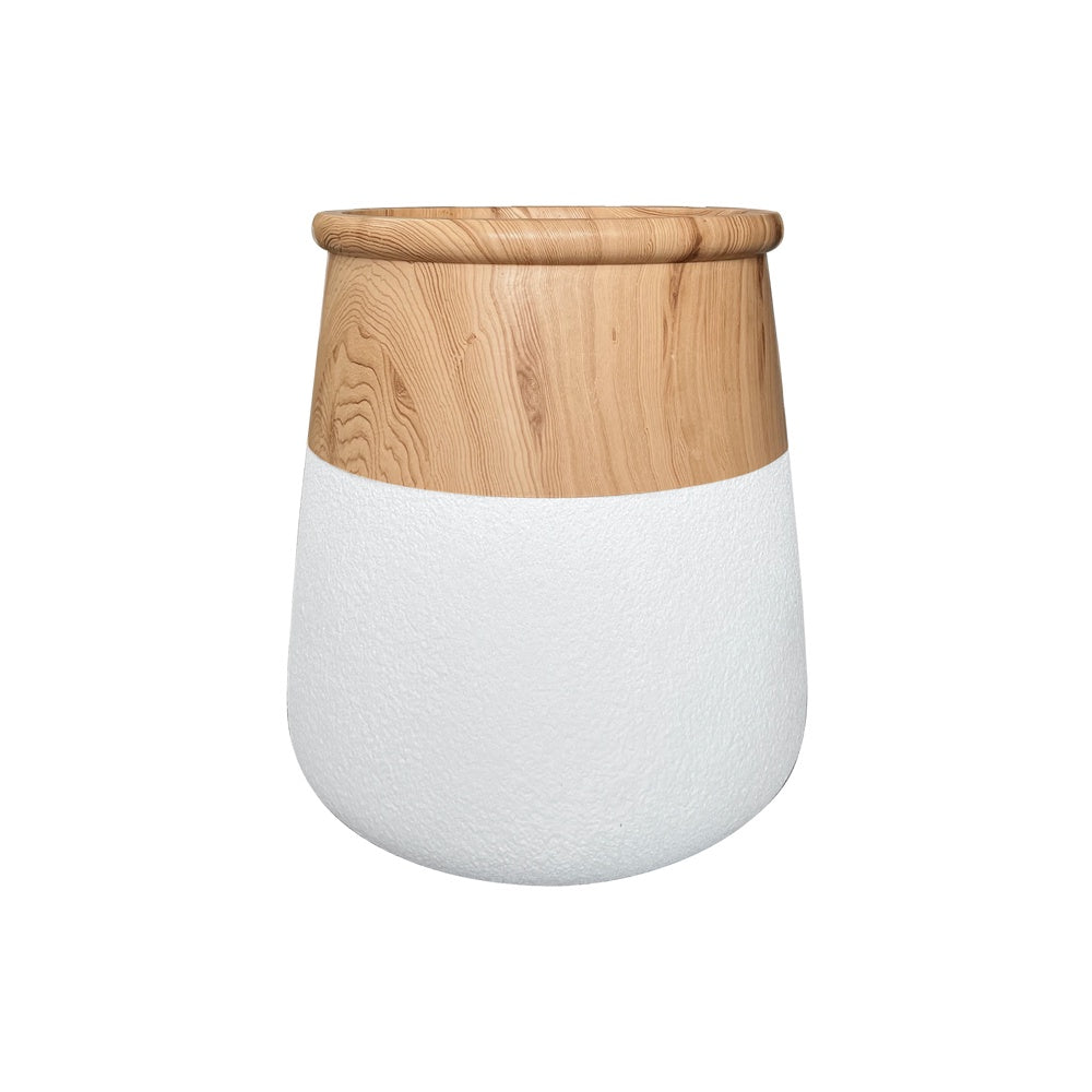 White & Wood Finish Fiberglass Planter - Small JY03141-S-W - On Sale