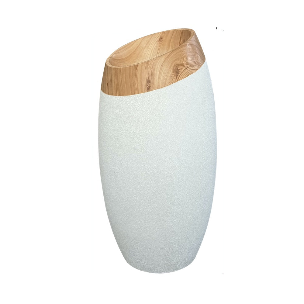 White & Wood Finish Fiberglass Planter JY03163-D-W