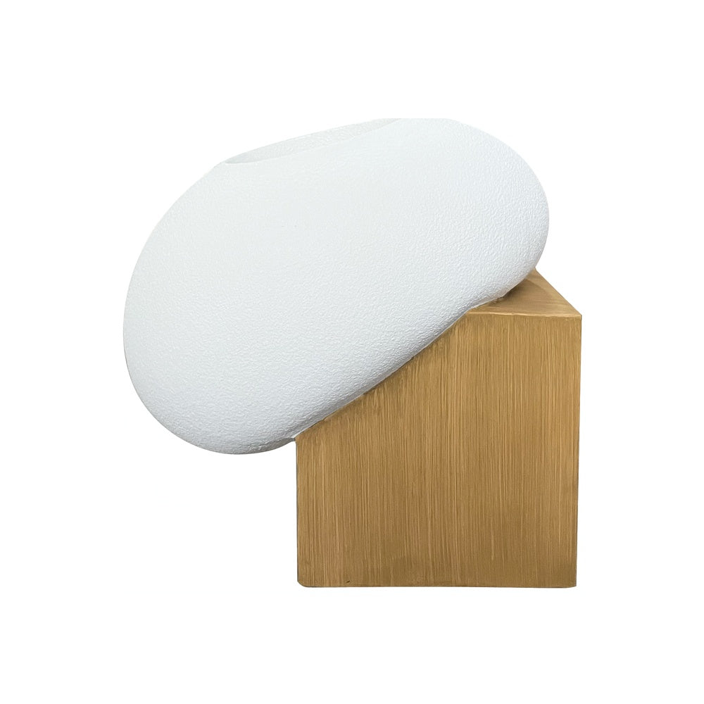 White Fiberglass Planter with Faux Wood Effect Base - Small JY03182A-S-WD - On Sale