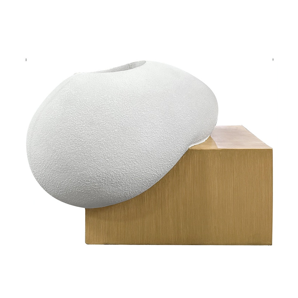 White Fiberglass Planter with Faux Wood Effect Base - Large JY03182B-L-WD - On Sale