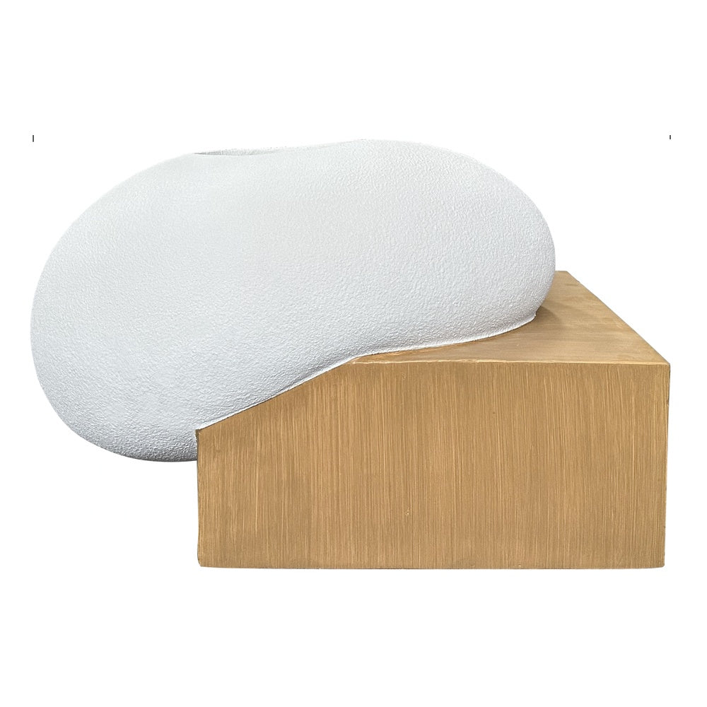 White Fiberglass Planter with Faux Wood Effect Base - Medium JY03182B-M-WD - On Sale