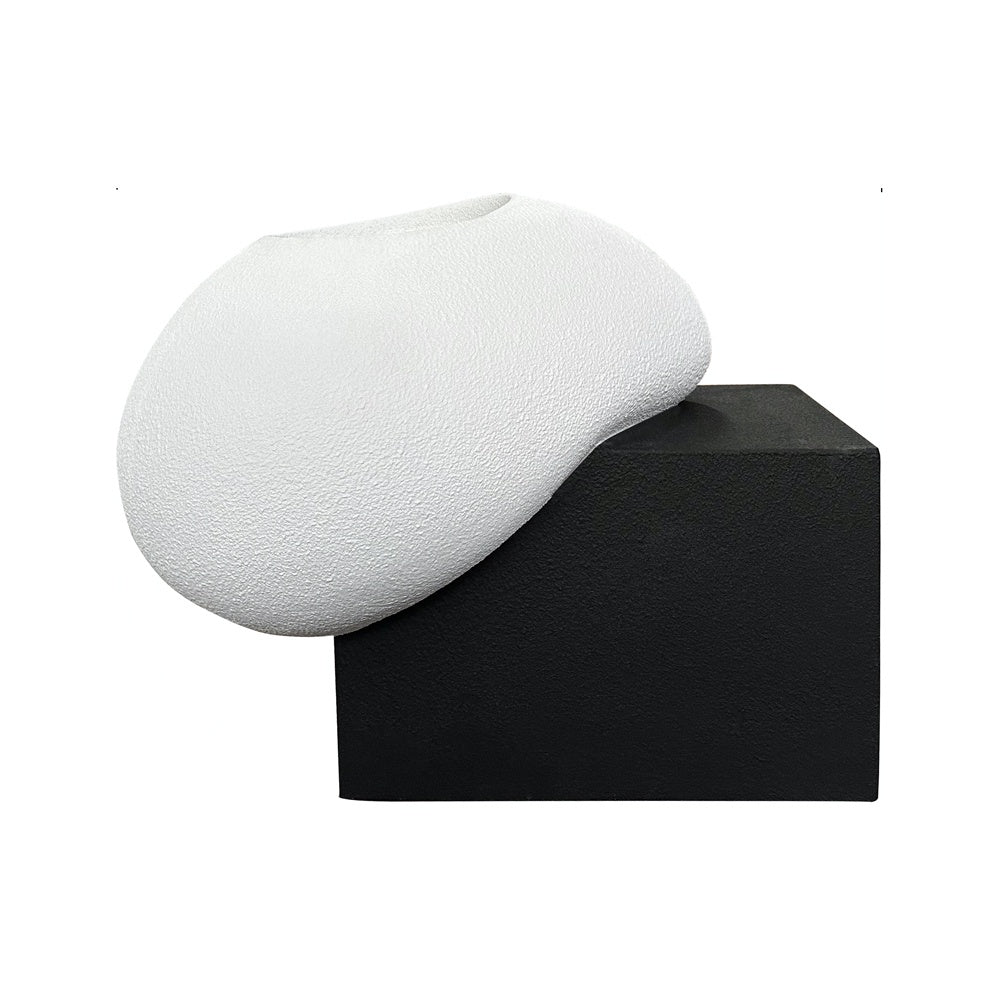 White Fiberglass Planter with Black Base - Small JY03182B-S-BL - On Sale