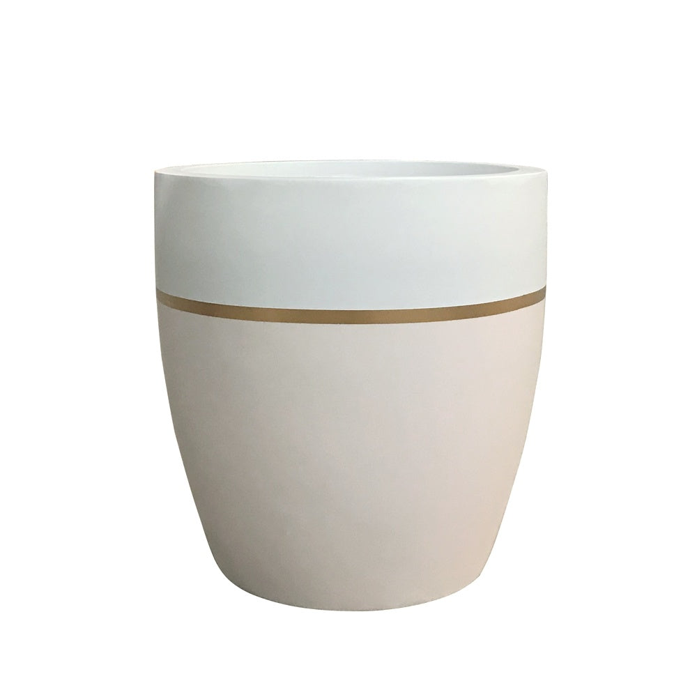 White & Beige Fiberglass Planter with Gold Detail JY33004 - On Sale