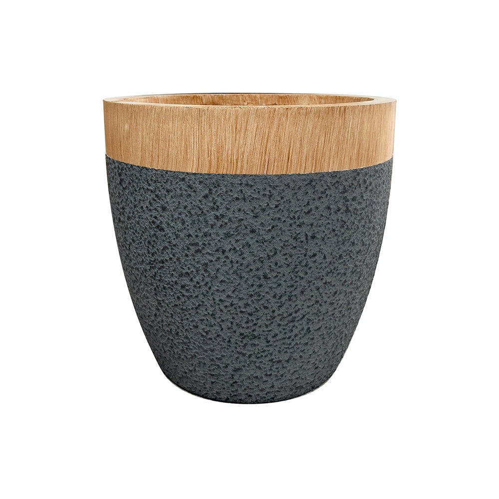 Dark Grey & Wood Finish Fiberglass Planter JY33004-A-G - On Sale