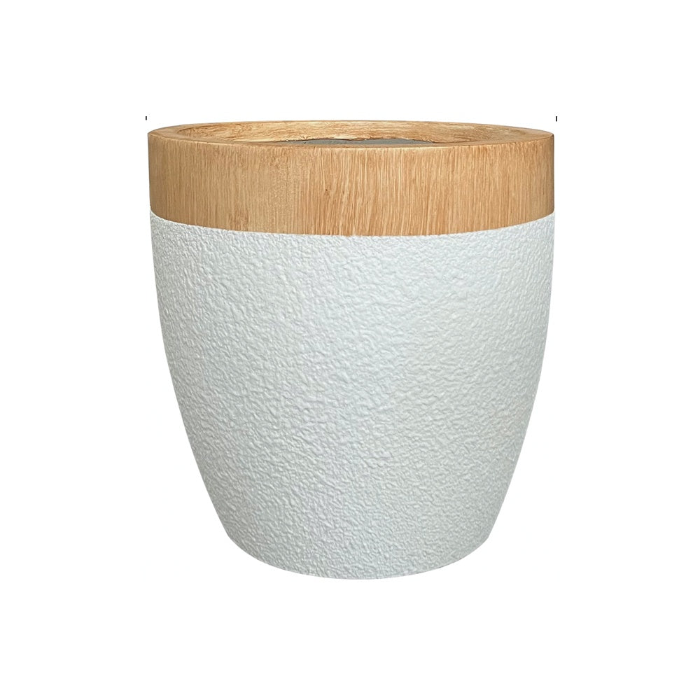 White & Wood Finish Fiberglass Planter JY33004-A-W - On Sale