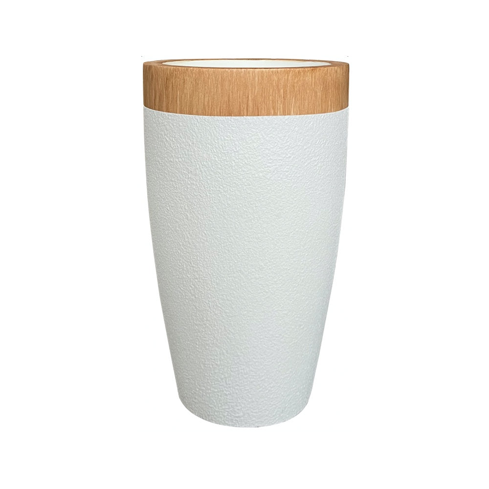 White & Wood Finish Fiberglass Planter JY33004-B-W - On Sale