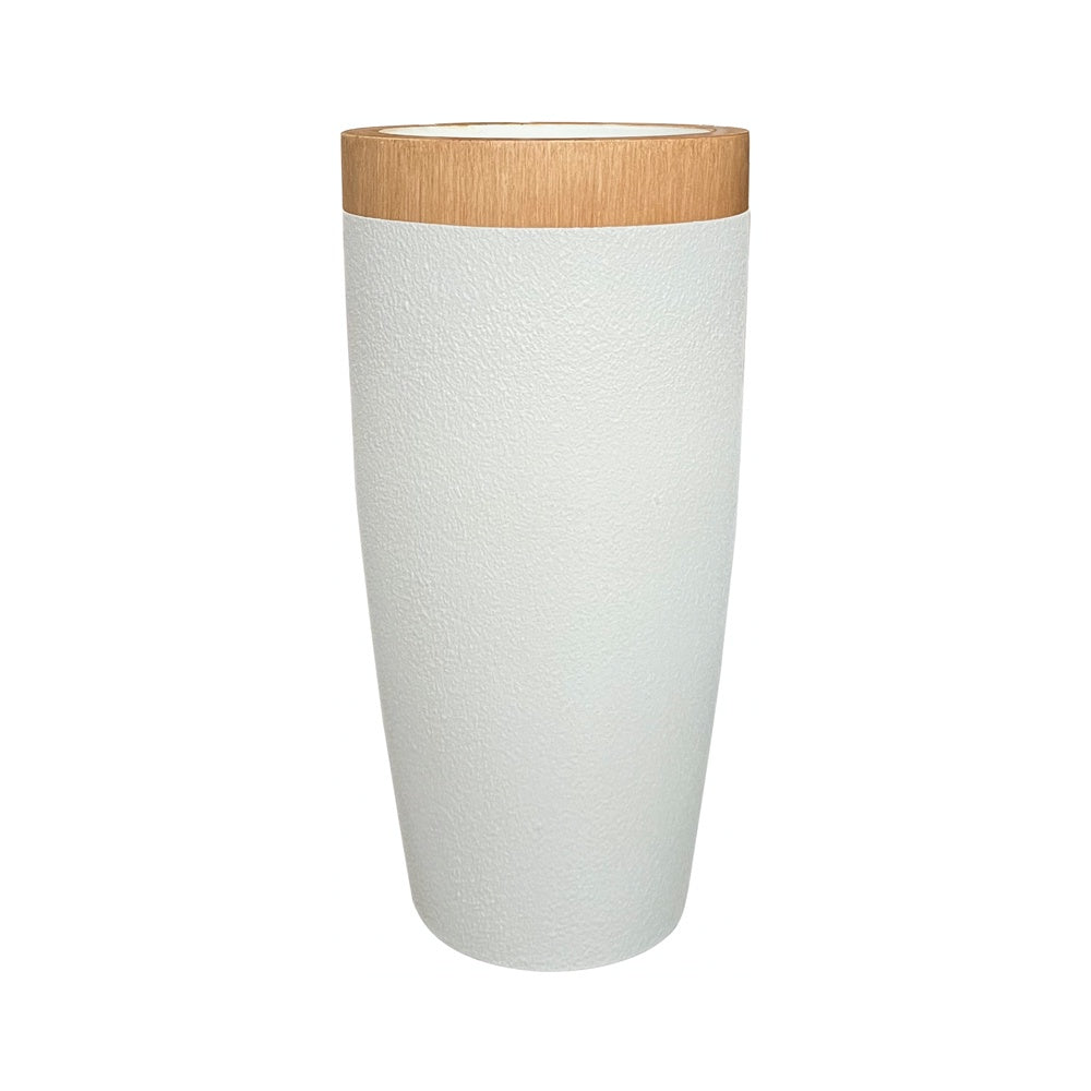 White & Wood Finish Fiberglass Planter JY33004-C-W - On Sale