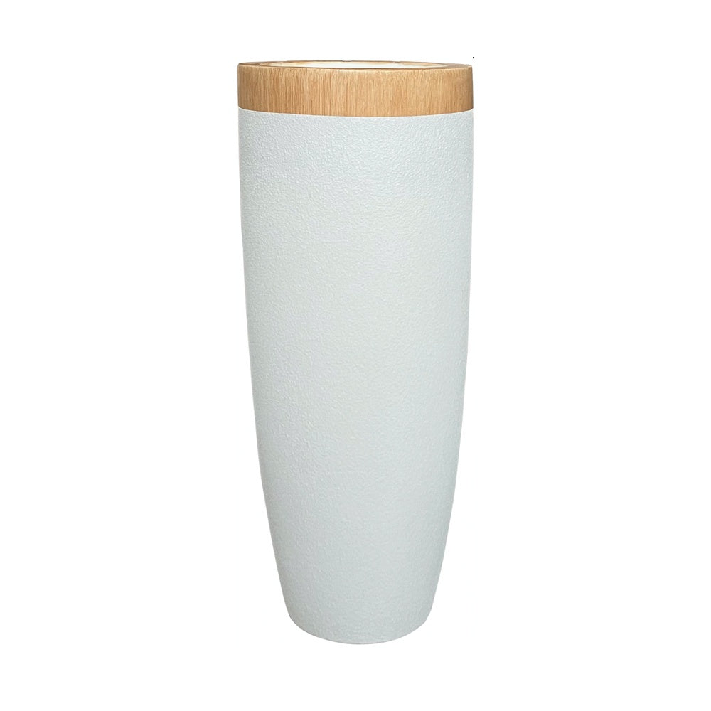 White & Wood Finish Fiberglass Planter JY33004-D-W - On Sale