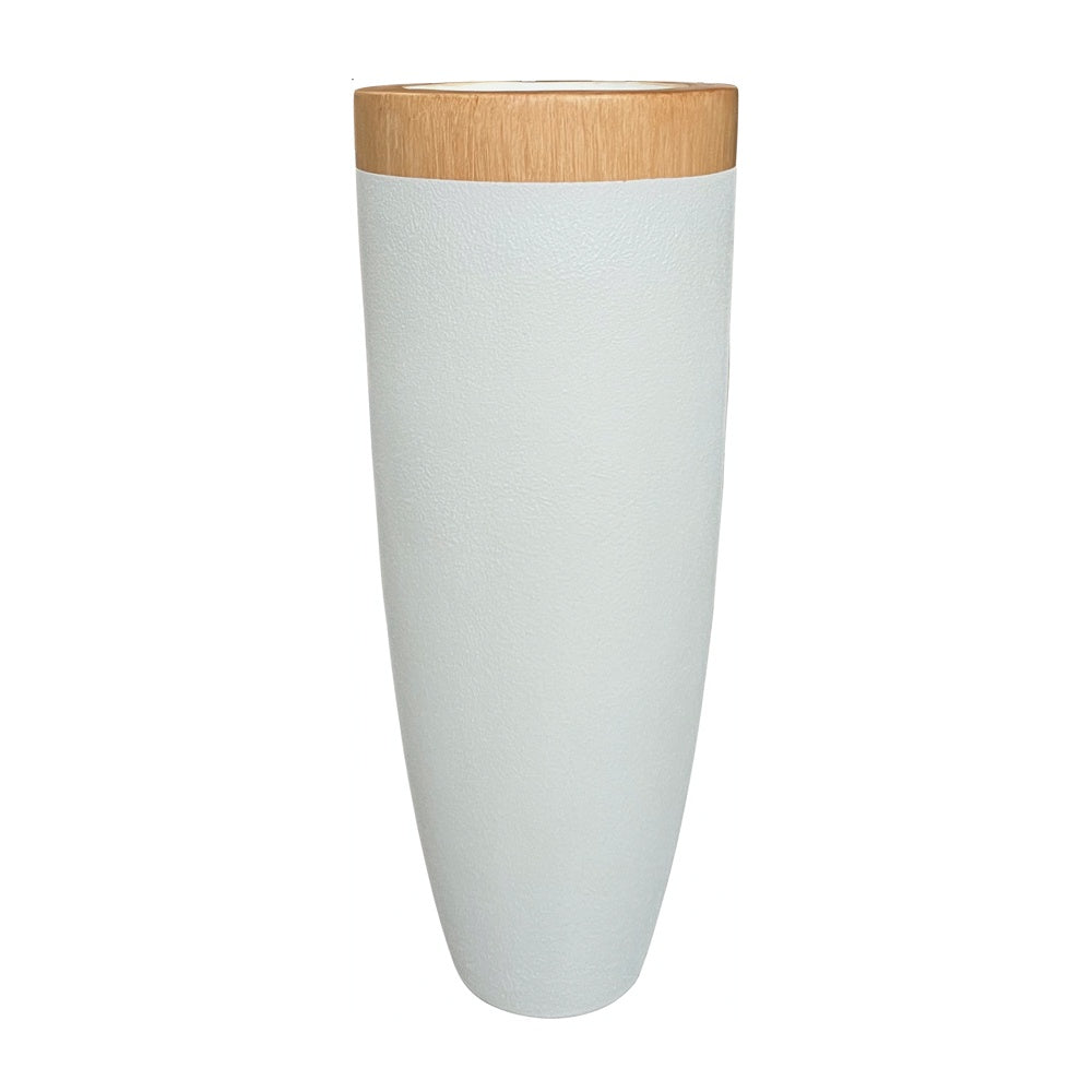 White & Wood Finish Fiberglass Planter JY33004-E-W - On Sale
