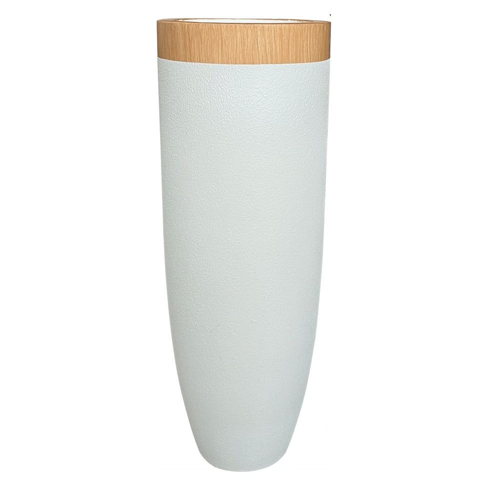White & Wood Finish Fiberglass Planter JY33004-F-W - On Sale