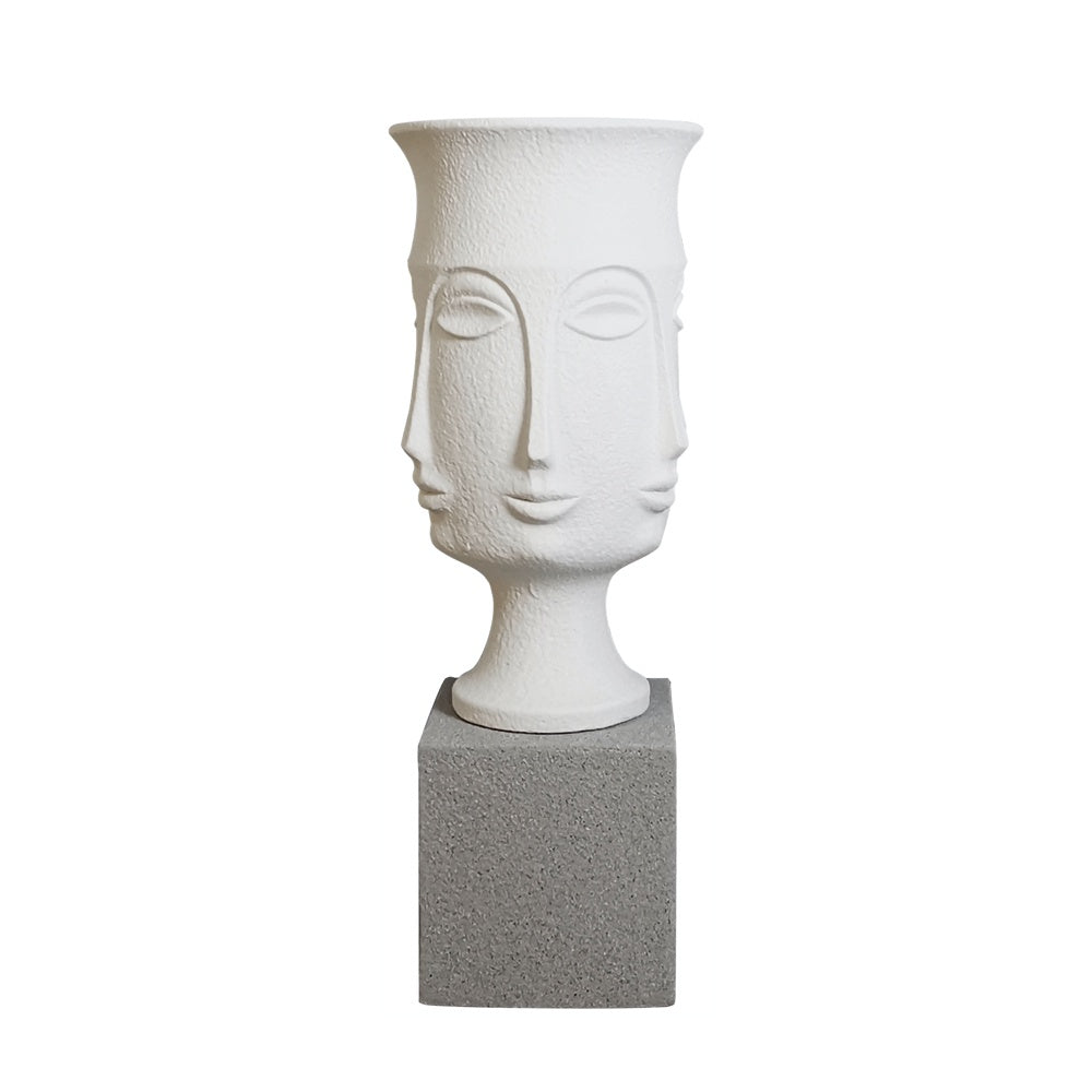 White Muse Fiberglass Floor Planter with Grey Pedestal - Medium JY33164-M - On Sale