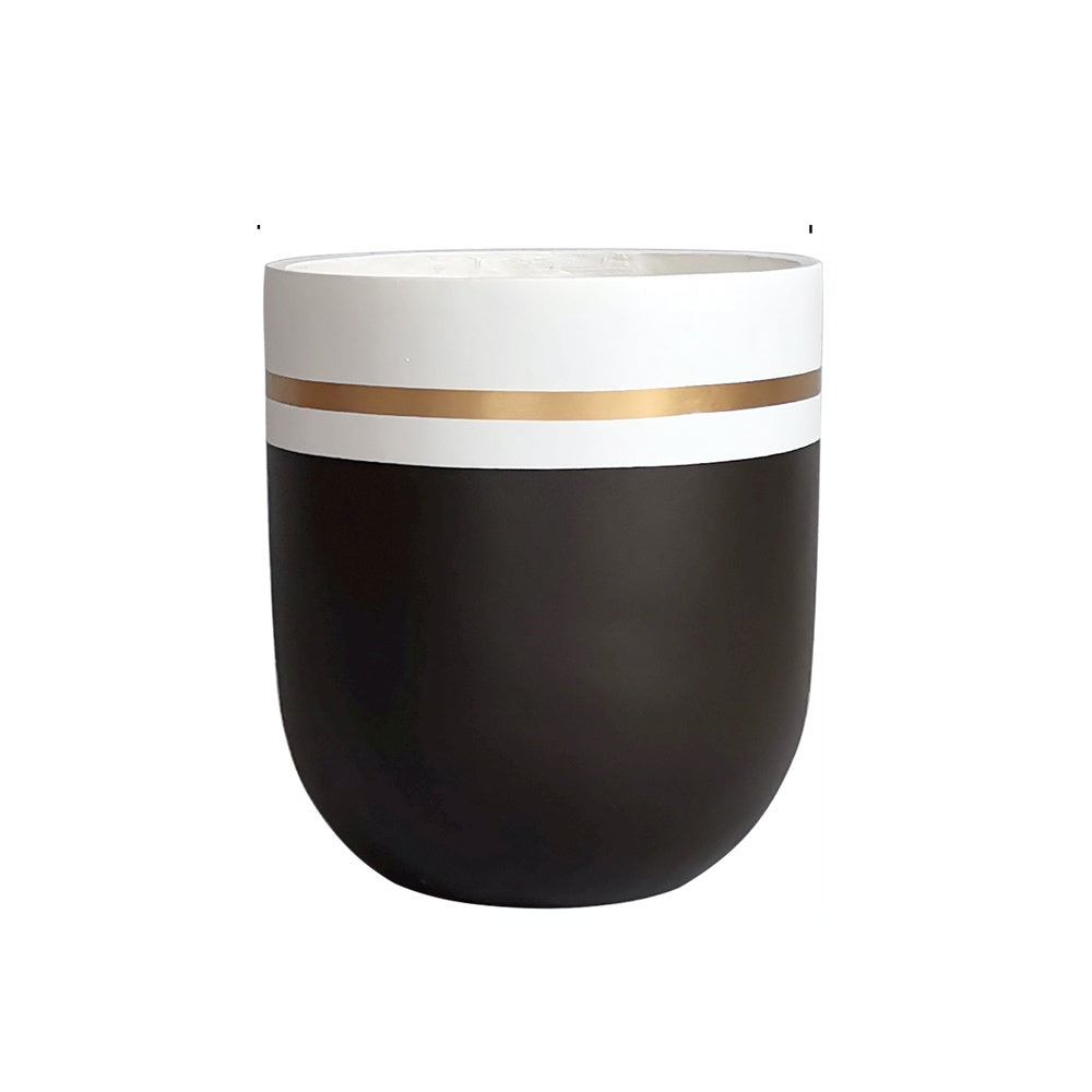 Black & White Fiber Clay Planter with Gold Detail - Small JY88080-1-S الغراس