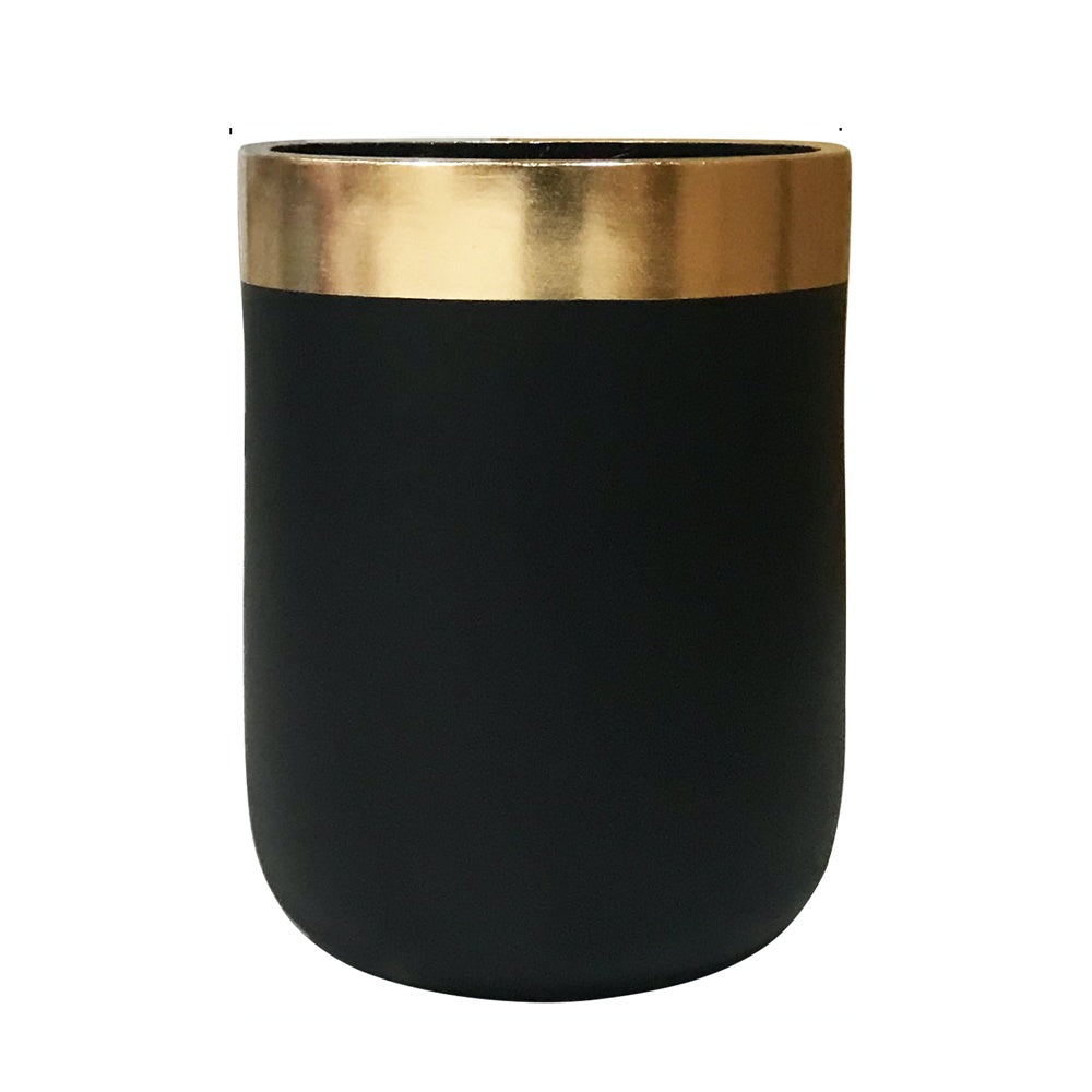 Black & Gold Fiber Clay Planter - Large JY88081-L-BL - On Sale