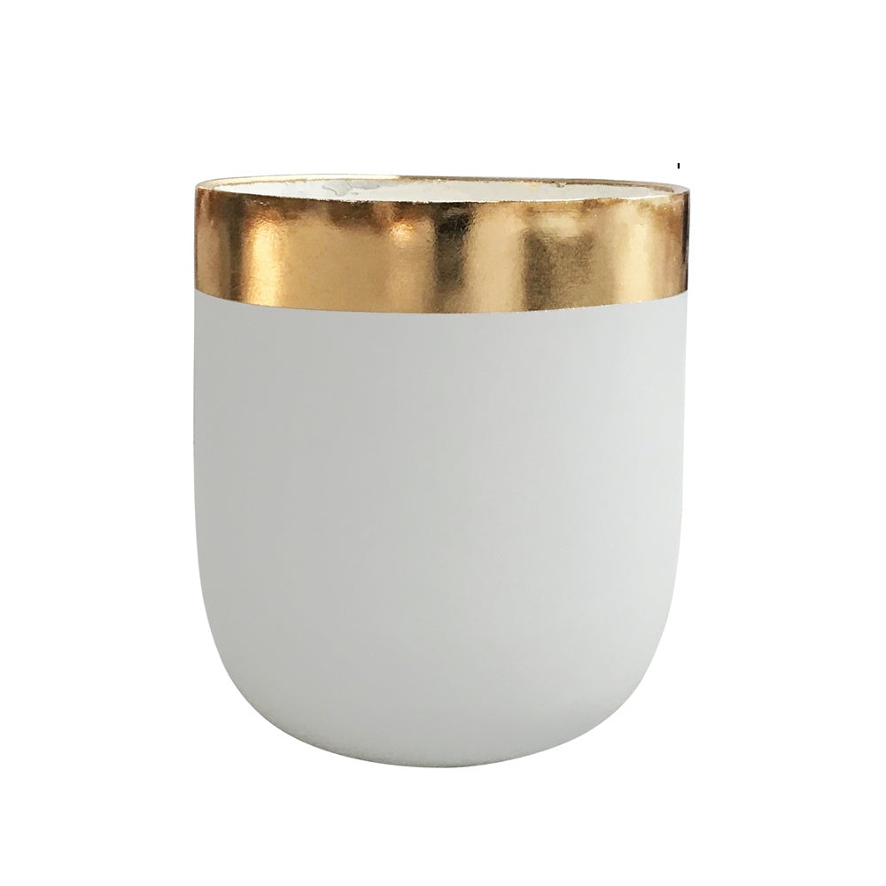White & Gold Fiber Clay Planter - Medium JY88081-M-W - On Sale