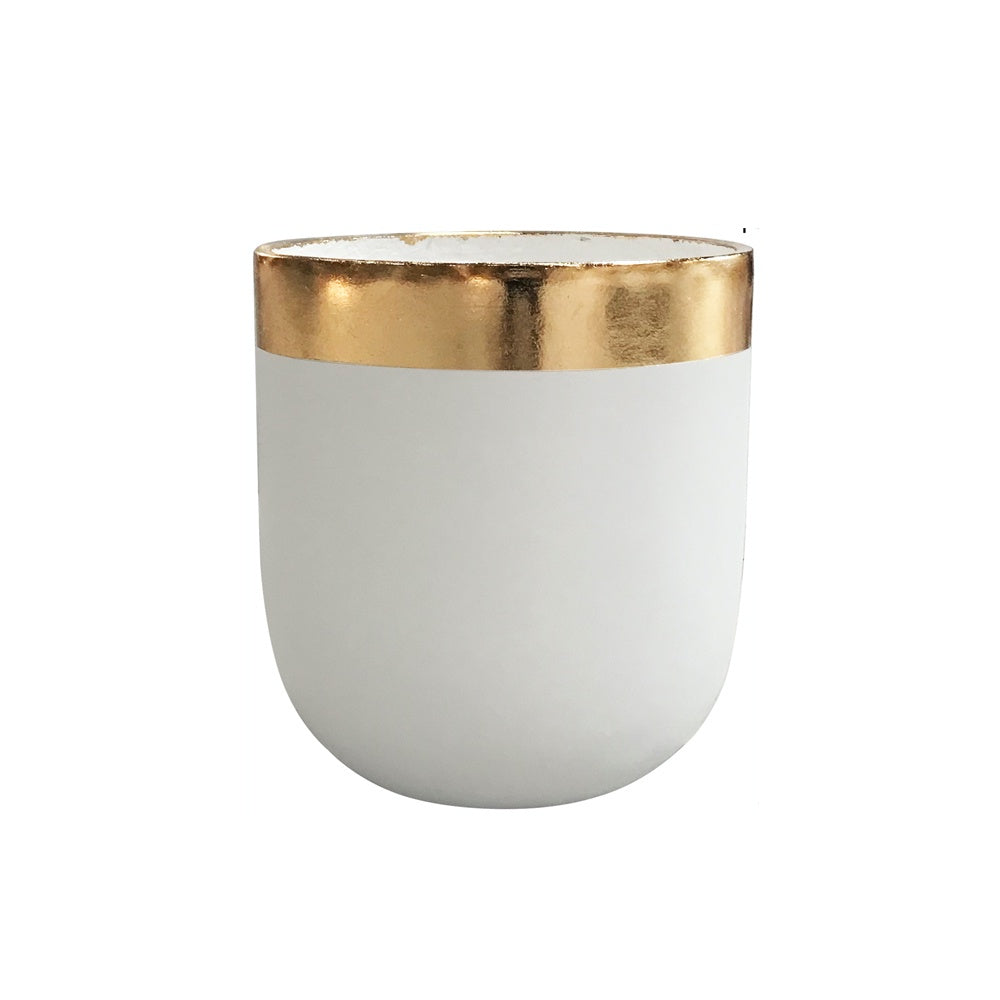 White & Gold Fiber Clay Planter - Small JY88081-S-W - On Sale