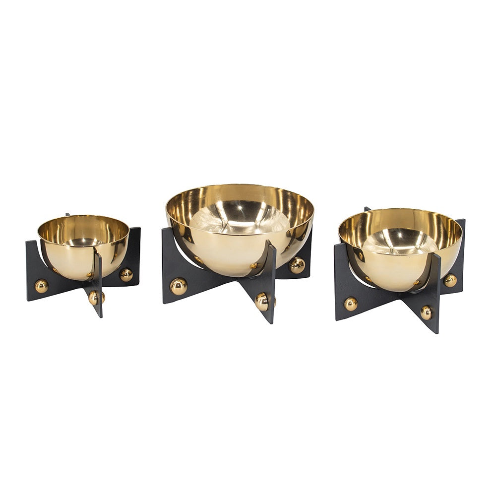 Set of 3 Gold & Black Bowls with Stands LB78255