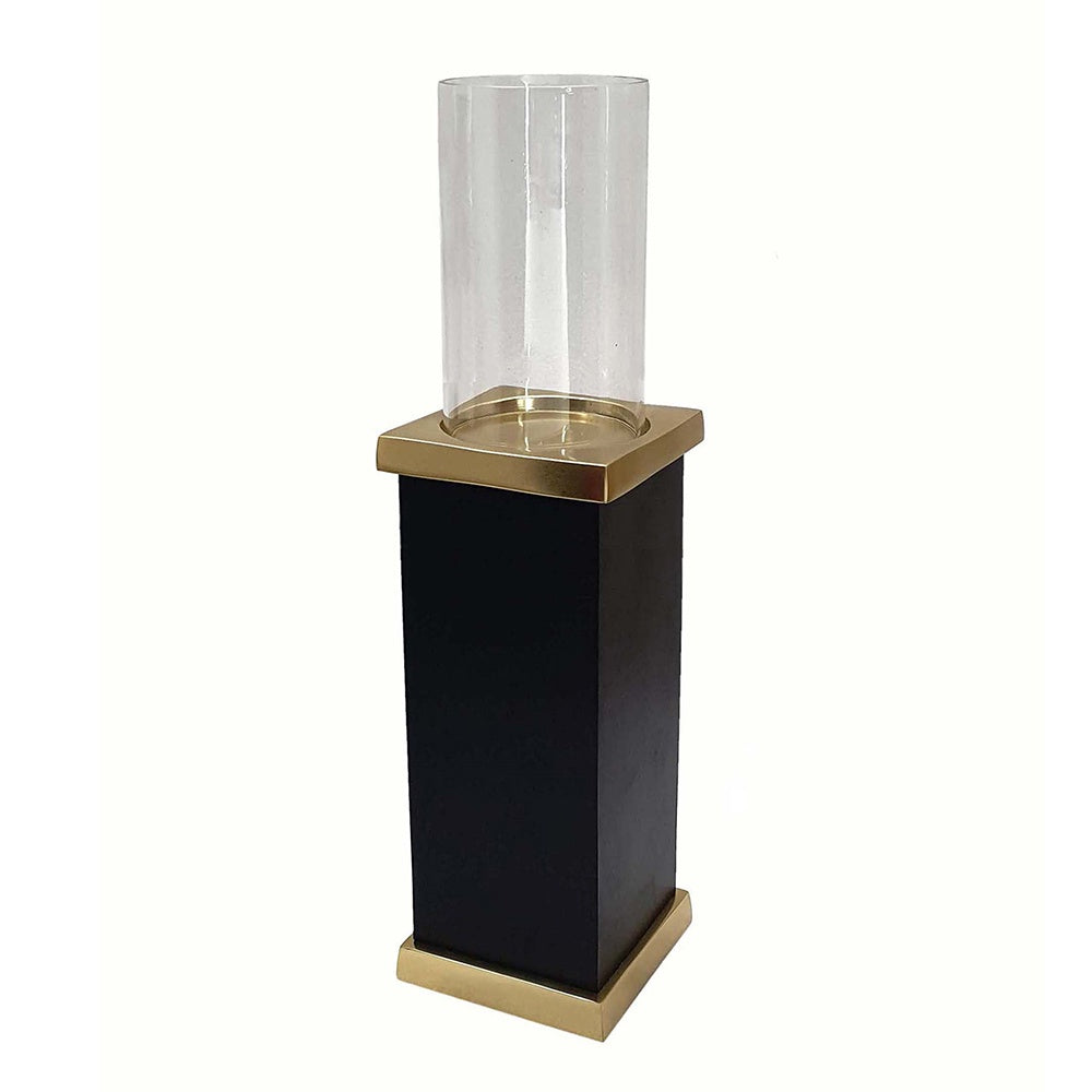 Black & Gold Wooden Hurricane on Stand - Large LB78274-DS