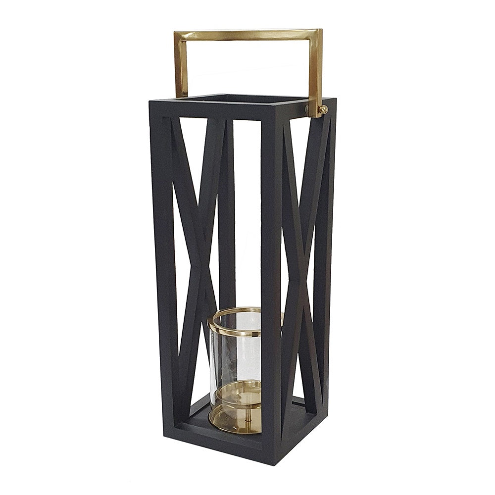 Black & Gold Wooden Lantern LB78280-DS