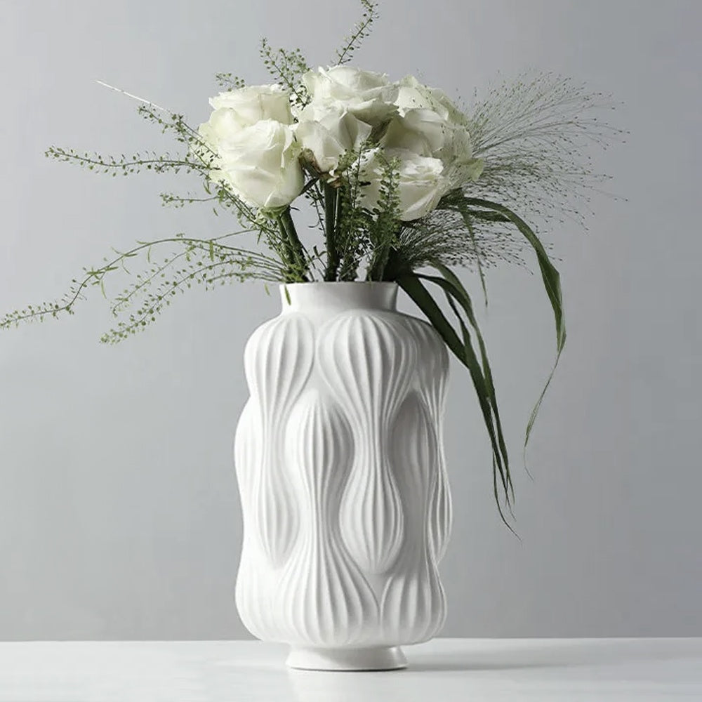 White Ceramic Patterned Vase - B LCY2207