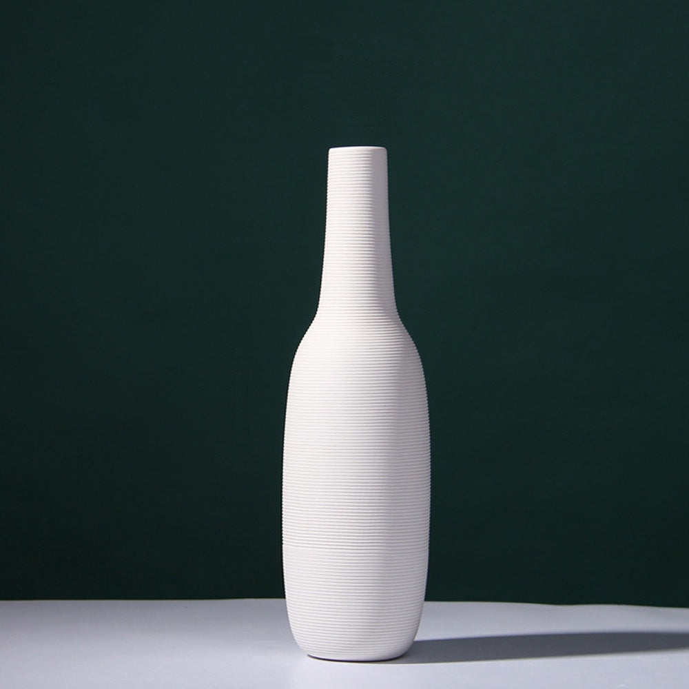 White Ribbed Ceramic Vase - Tall LT732-C