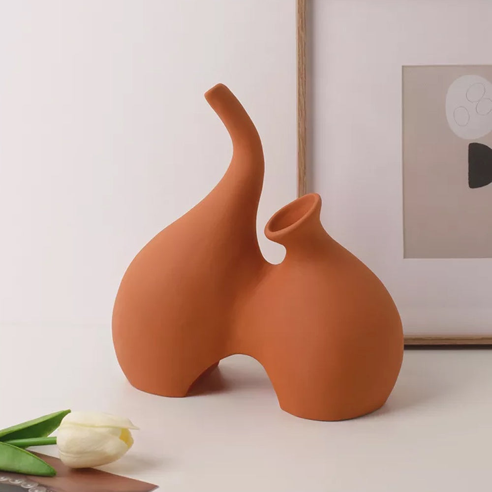 Deep Orange Ceramic Organic Shaped Bud Vase LT737-O