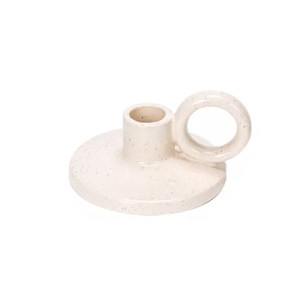 White Ceramic Speckled Candleholder LT834-B